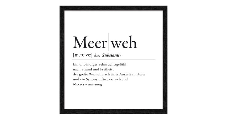 Das Pro-Art Rahmenbild Meerweh 33 x 33 cm fängt "Meerweh" ein - ein deutsches Substantiv für Sehnsucht nach Meer und Freiheit.