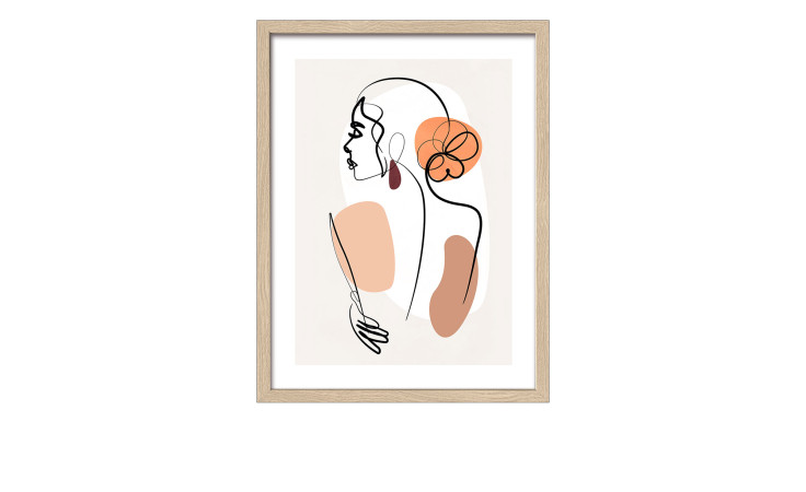 Minimalistisches Pro-Art Rahmenbild Line Art Rückansicht 33x43cm mit abstrakten Formen in einem hellen Holzrahmen.