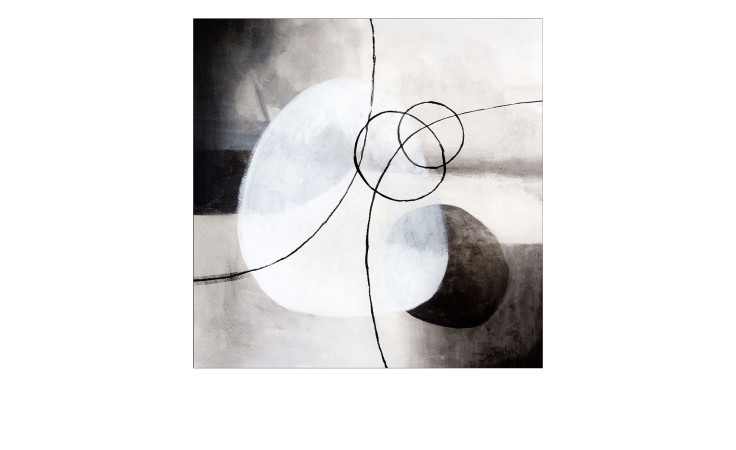 Pro-Art Glasbild Different Abstract Shapes 50 x 50 cm zeigt kühne schwarze, weiße und graue sich kreuzende geometrische Formen.