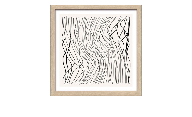 Pro-Art Rahmenbild Lines And Shapes XII 28x28cm: Schwarze Wellen auf Weiß, gerahmt in hellem Holz für einen modernen Look.