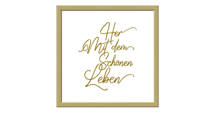 Goldgerahmtes Pro-Art Rahmenbild Schönes Leben (32,5x32,5 cm) mit deutschem Text auf Glas und Holzwerkstoff, weißer Hintergrund.