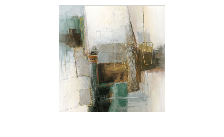 Leinwandbild Black And Green II von Pro-Art zeigt geometrische Formen in Schwarz, Grün und Beige auf MDF, mit goldenen Akzenten.