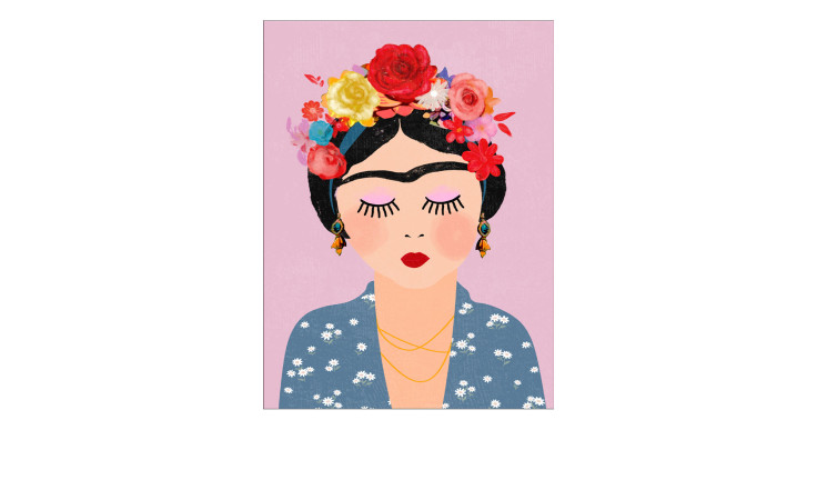 Pro-Art Leinwandbild Frida Kahlo II (57x77cm) zeigt Frau mit geschlossenen Augen, roten Lippen und blauer Bluse.