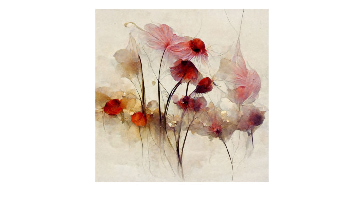 Pro-Art Glasbild Delicate Floral Structures I, 30x30 cm: rote und orangefarbene Blumen mit wispeligen Stielen auf einem strukturierten Hintergrund.