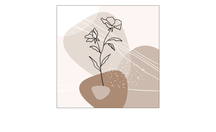 Minimalistische Linienzeichnung von Blumen auf Glasbild Line Art Flowers XVI 30x30cm von Pro-Art, mit abstrakten beigen und braunen Formen.