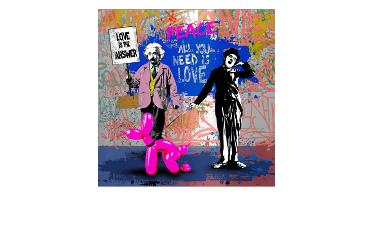 Pro-Art Alubild Love Is The Answer 50x50cm: Graffiti Einstein mit buntem Hintergrund auf Aluminium.