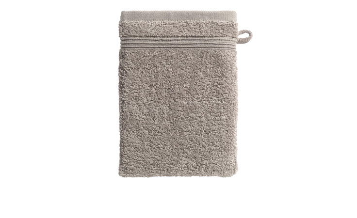 Der Ross Waschhandschuh 16 x 22 cm ist ein beiger Frotteewaschlappen mit Aufhängeschlaufe, abgebildet auf weißem Hintergrund.