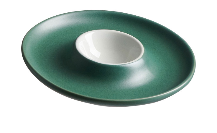 Eierteller Jasper in der Farbe Grün und Weiß und hat einen Durchmesser von ca. 12 cm.