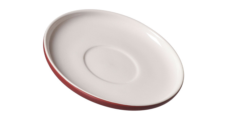 Kaffeeuntere Jasper mit einem Durchmesser von ca. 15 cm und in der Farbe Rot und Weiß.