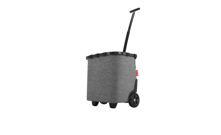 Der Reisenthel Einkaufstrolly Carrycruiser ist ein grauer Rollcontainer mit schwarzem Griff und kugelgelagerten Rädern.