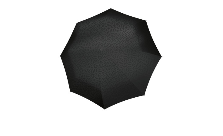 Reisenthel Regenschirm Umbrella Pocket Classic in Signature Black Hot Print, hergestellt aus recyceltem Polyester, Ansicht von oben auf weiß.