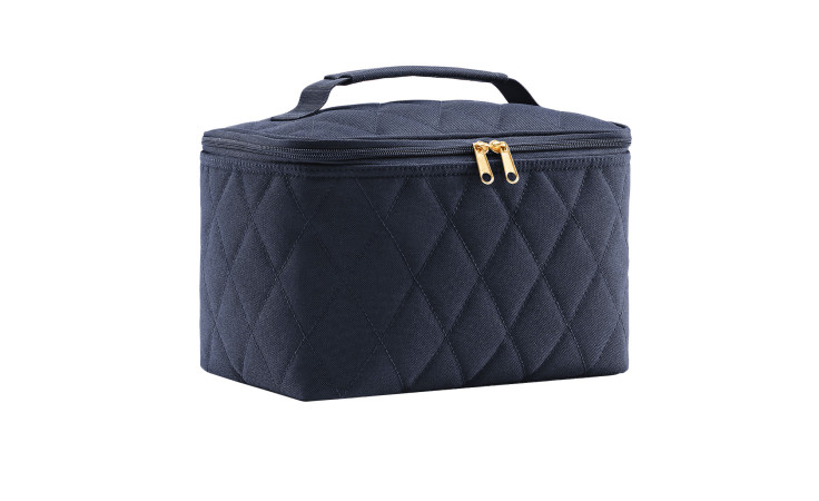 Reisenthel Kosmetiktasche in Rhombus Midnight Gold, dunkelblau gold, recyceltes Polyestergewebe, goldener Reißverschluss.