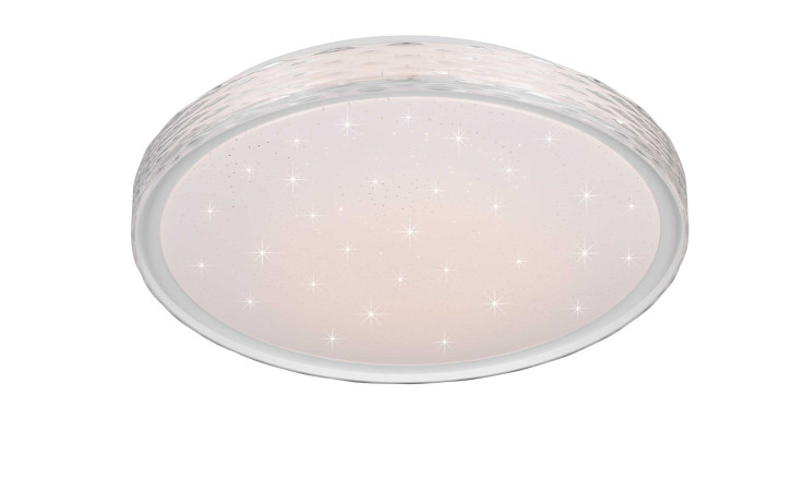 Die Reality LED-Deckenleuchte Varda 39 cm hat eine mattierte weiße Abdeckung für einen sanften, sternförmigen Deckenlichteffekt.