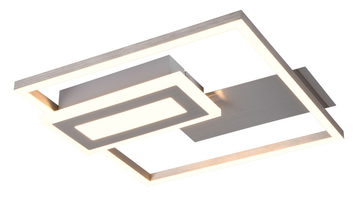 LED-Deckenleuchte Spiro 33 cm in Grau, gebürstetes Metall, quadratisch mit offenem Rahmen und leuchtenden Kanten.