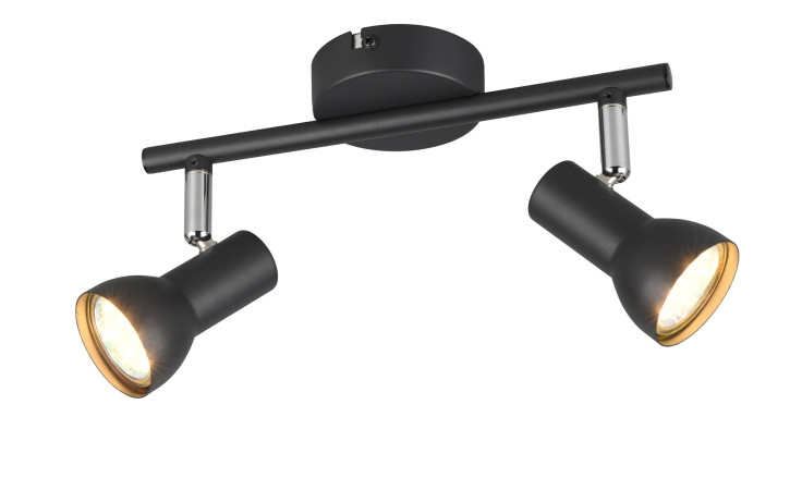 Ein an der Decke montierter Strahler Cantar 25,5 cm mit zwei verstellbaren Strahlern, beide Leuchten eingeschaltet.