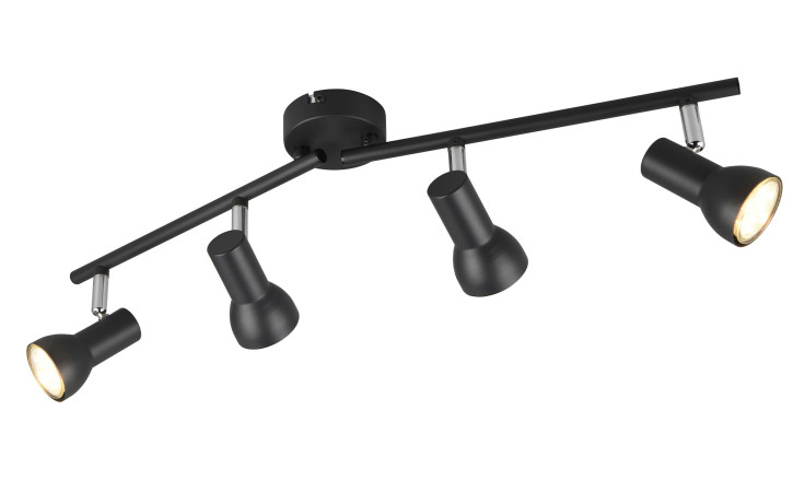 Strahler Cantar 60,5 cm Deckenschiene mit 4 verstellbaren schwarzen Strahlern, inklusive einem Leuchtmittel.