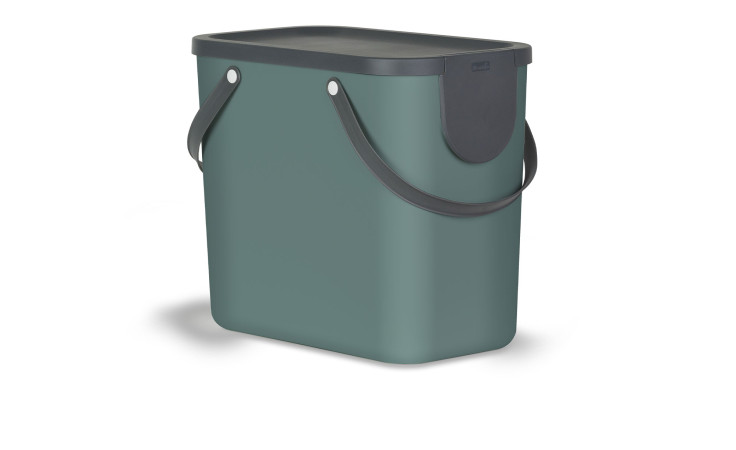 Recycling Müllsystem Albula 25 l aus grünem Kunststoff mit schwarzem Deckel und Griffen.