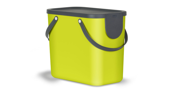 Recycling Müllsystem Albula 25 l aus grünem Kunststoff mit schwarzem Deckel und Griffen.