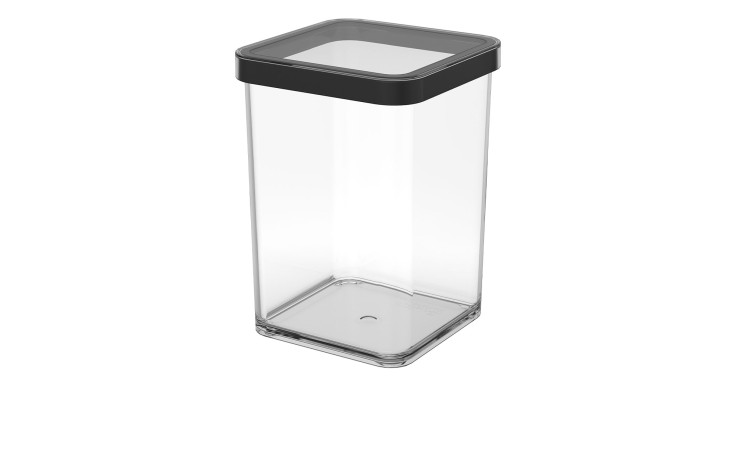 Premium Dose Loft 1 l aus transparentem Kunststoff mit schwarzen Absetzungen.