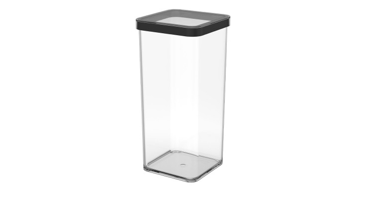 Premium Dose Loft 1,5 l aus transparentem Kunststoff mit schwarzen Absetzungen.