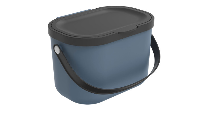 Bioabfallbehälter Albula 3,2 l aus blauem Kunststoff mit schwarzen Deckel und Griff.