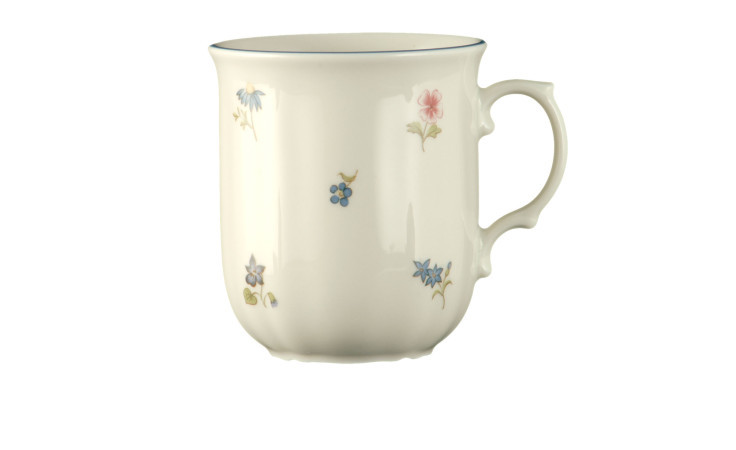 Henkelbecher Marieluise 270 ml aus Porzellan mit floralem Motiv.