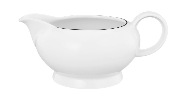 Sauciere Lido 500 ml aus weißem Porzellan mit schwarzem Rand.
