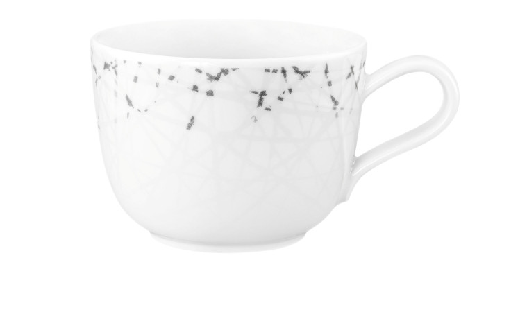 Kaffeetasse Liberty 260 ml aus weißem Porzellan mit schwarz-grauem Motiv.