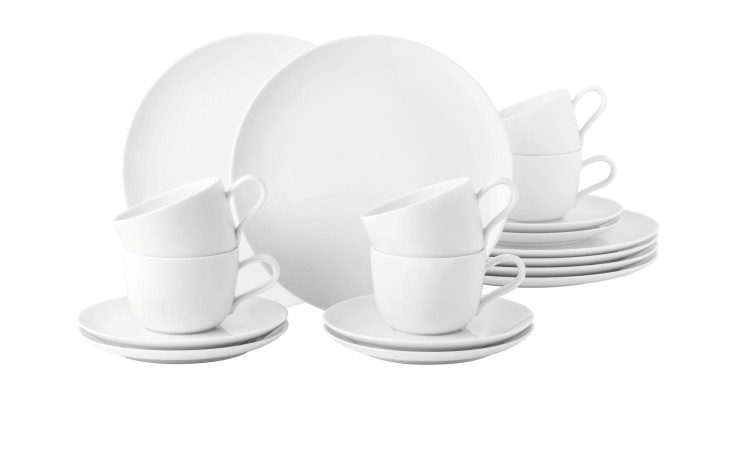 Kaffee-Service Liberty aus weißem Porzellan mit 18 Teilen.
