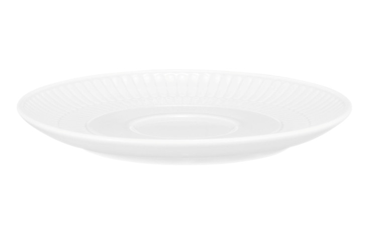 Kombi-Untertasse Amina 16 cm von Seltmann mit texturiertem, geripptem Rand auf weißem Hintergrund.