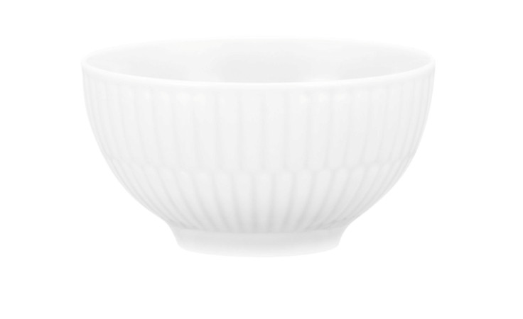 Dipschale Amina 8,30 cm von Seltmann aus weißem Porzellan mit Rillen, auf weißem Hintergrund.