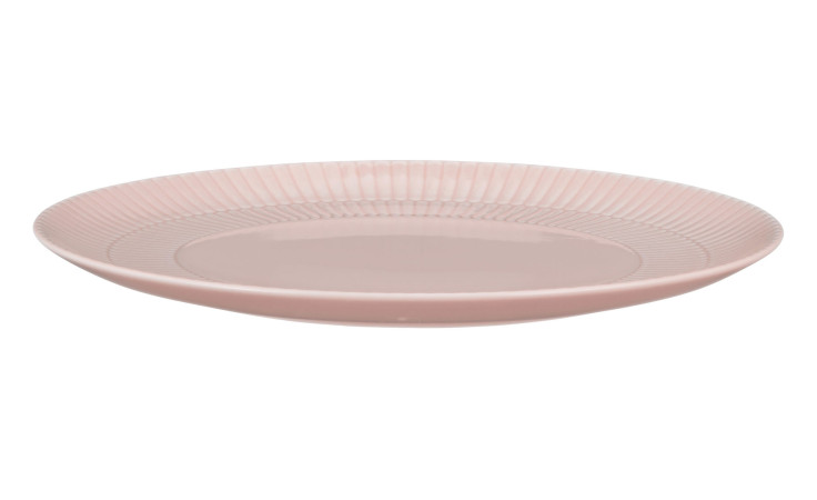 Speiseteller Amina 27,5 cm Rosa von Seltmann aus Porzellan mit leicht erhöhtem Rand und feiner Reliefstruktur, Seitenansicht.