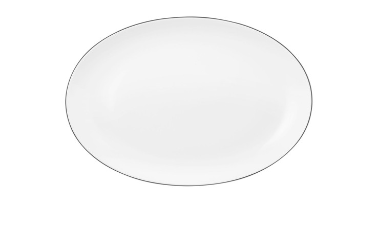 Servierplatte Lido 35 cm aus weißem Porzellan mit schwarzem Akzent.