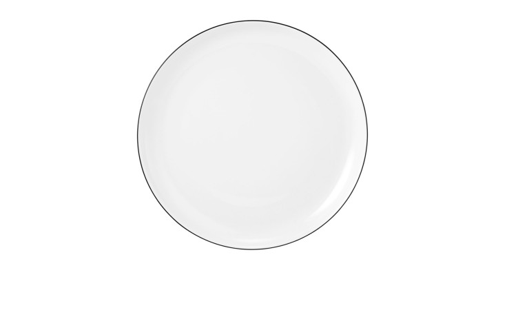 Frühstücksteller Lido 20,2 cm aus weißem Porzellan mit schwarzem Akzent.