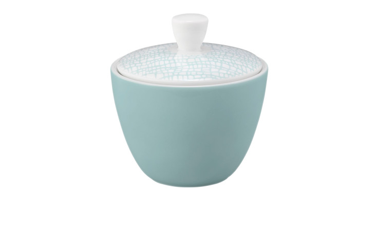 Zuckerdose Life 260 ml aus Porzellan in türkis und weiß.