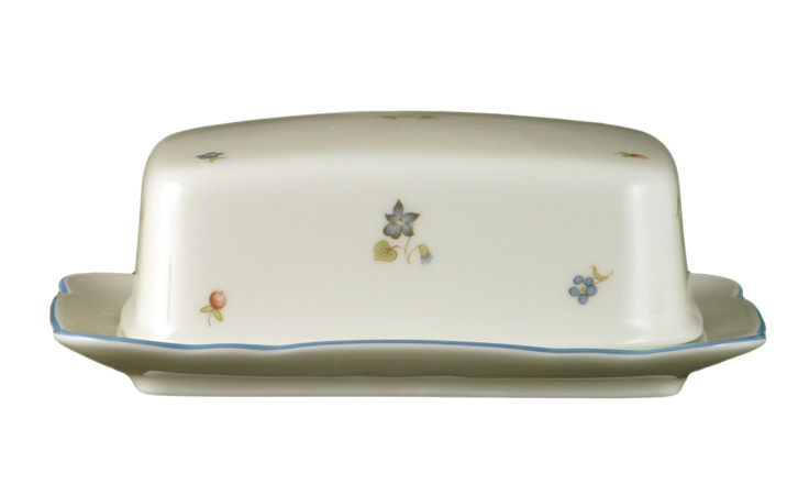 Butterdose Marieluise 250 g aus Porzellan mit Streublumen-Motiv.