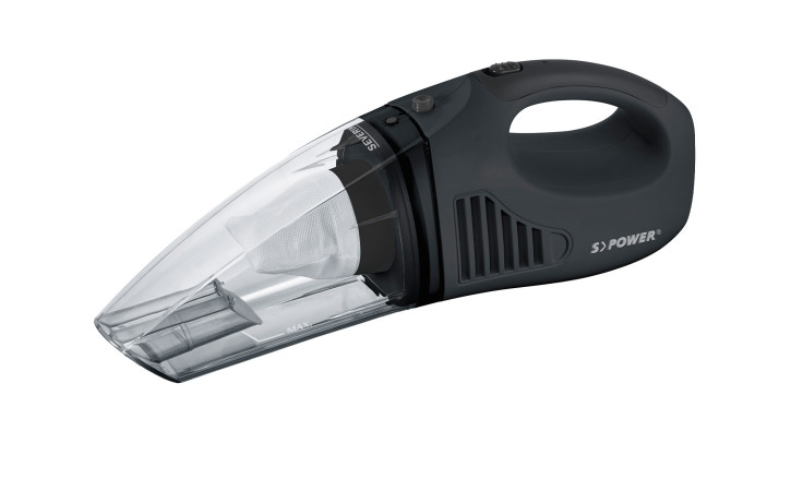 Der SEVERIN Akku-Handstaubsauger von Severin ist 39 cm groß, mit einem transparenten Staubbehälter und sichtbarem Filter.