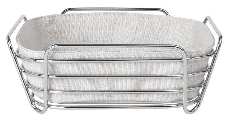 Brotkorb Delara 26 x 26,1 cm aussen aus Stahl in silber-chrom, innen ein Bezug aus Baumwolle in weiß.