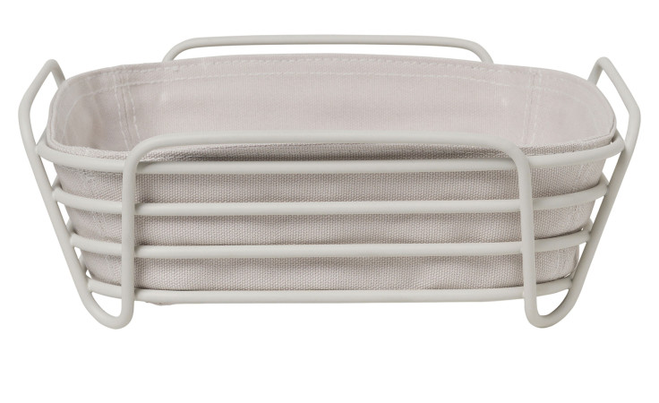 Brotkorb Delara 25,8 x 25,8 cm aussen aus Stahl in beige, innen der Bezug aus Bamwolle in beige.