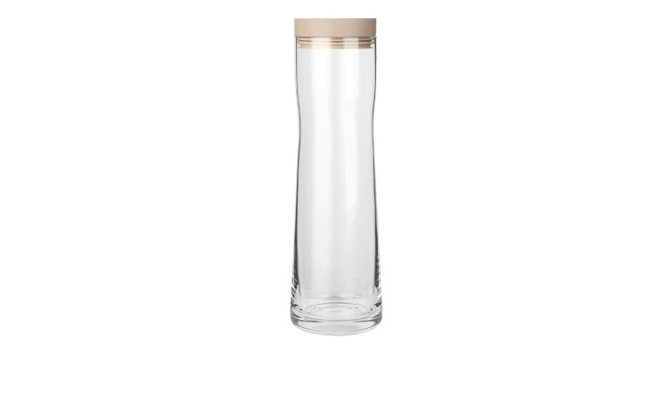 Wasserkaraffe Splash 1 l aus transparenten Glas und einem Deckel aus Silikon und Edelstahl in beige.