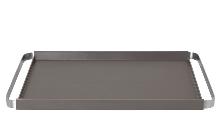 Tablett Pegos 31,8 x 50,1 cm aus Silikon in grau mit  zwei Griffe aus Edelstahl in silber.