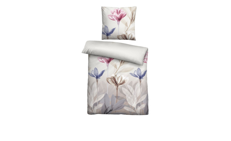 Seersucker-Bettwäsche 135x200 cm, florales Muster in Rosa, Lila & Beige auf Weiß, inkl. Bettdeckenbezug.