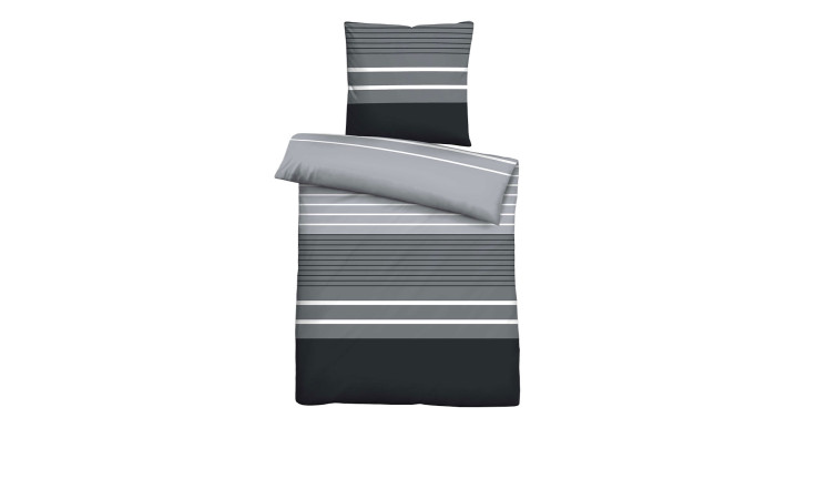 Mako-Satin Bettwäsche mit Grau und Schwarzen Streifen und mit der Größe von ca. 135 x 200 cm