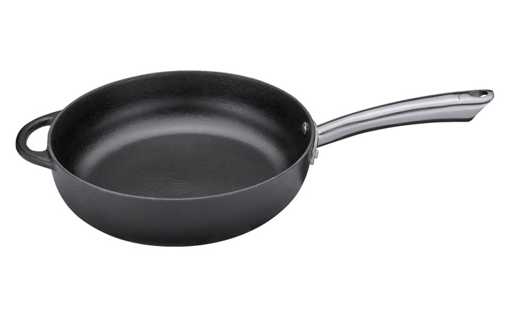 Küchenprofi Bratpfanne Provence 28 cm mit Edelstahl und Helfergriff auf weißem Grund.