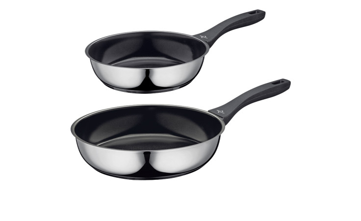 Küchenprofi Bratpfannen-Set Roma 2-tlg. mit schwarzen Griffen, einem kleinen und einem großen, auf weißem Hintergrund.