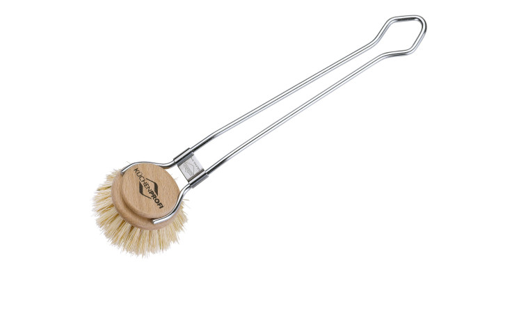 Die Küchenprofi Spülbürste Classic hat einen Buche-Holzkopf, Borsten aus Borsten und einen Edelstahlgriff.