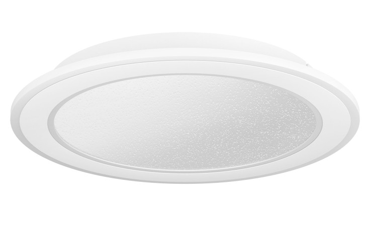 Runde weiße LED-Deckenleuchte Macchioni 38 cm mit strukturiertem Diffusor, von unten gesehen.