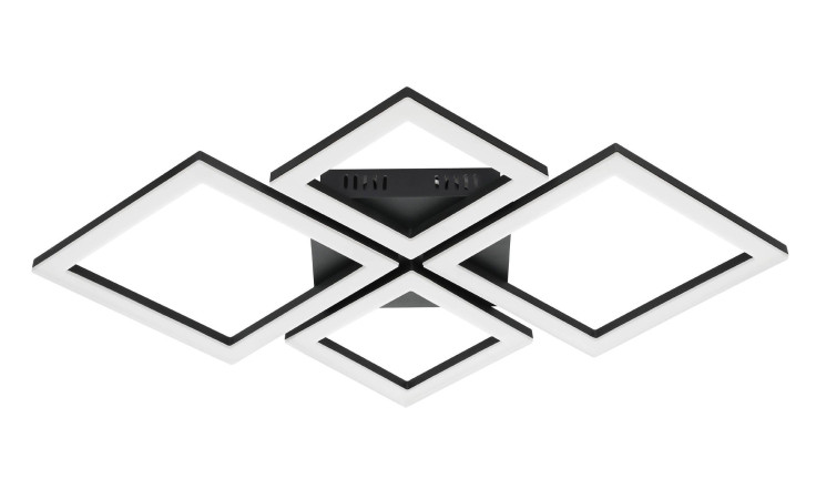 Die LED-Wand- / Deckenleuchte Paranday-Z 47 cm verfügt über vier sich überlappende beleuchtete quadratische Rahmen in Stahl und Schwarz.