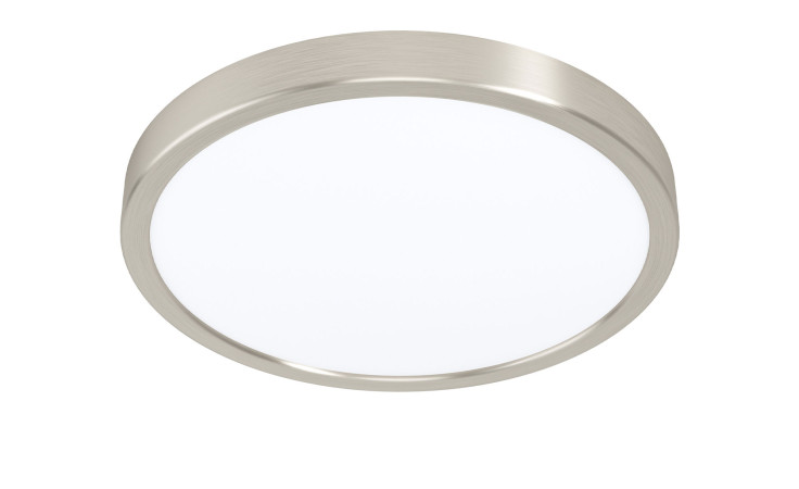 Runde, flächenbündige LED-Deckenleuchte Fueva 5, 28,5 cm, silberfarbenes Metall, weißer Diffusor, Leuchtmittel inklusive.