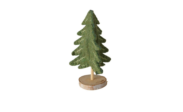 Der Baum Mohlara 15,3 cm von Boltze ist eine kleine grüne Tannenbaum-Figur auf einem runden Holzsockel.